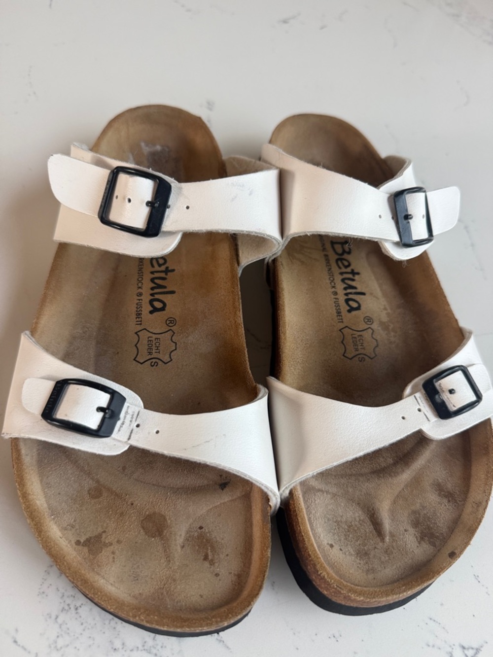 Betula by Birkenstock White Color Leather Footbed Sandals Womens Size 8